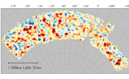 Map of dark matter made from gravitational lensing measurements of 26 million galaxies in the Dark Energy Survey. 